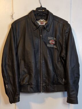 Brown Harley Davidson Leather Backpatch jacket mens XXL